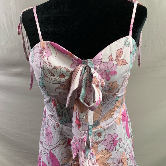 Boho Floral Print Tie Shoulder Ruffle Trim Cami Dress - Picture 7 of 9